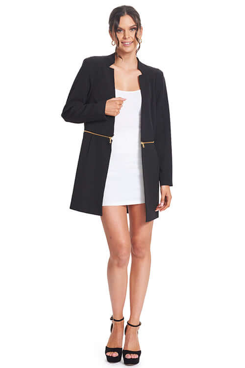 Convertible Notch Neck Blazer: Versatile 3-Way Style - Long, Cropped &amp;
