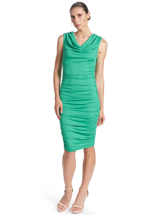 Cassini Dress - Sleeveless cowl neck body-con ruched midi dress