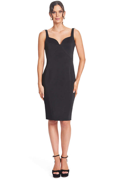 Homa Bow Back Dress - Black Satin Midi Dress with Sweetheart Neckline