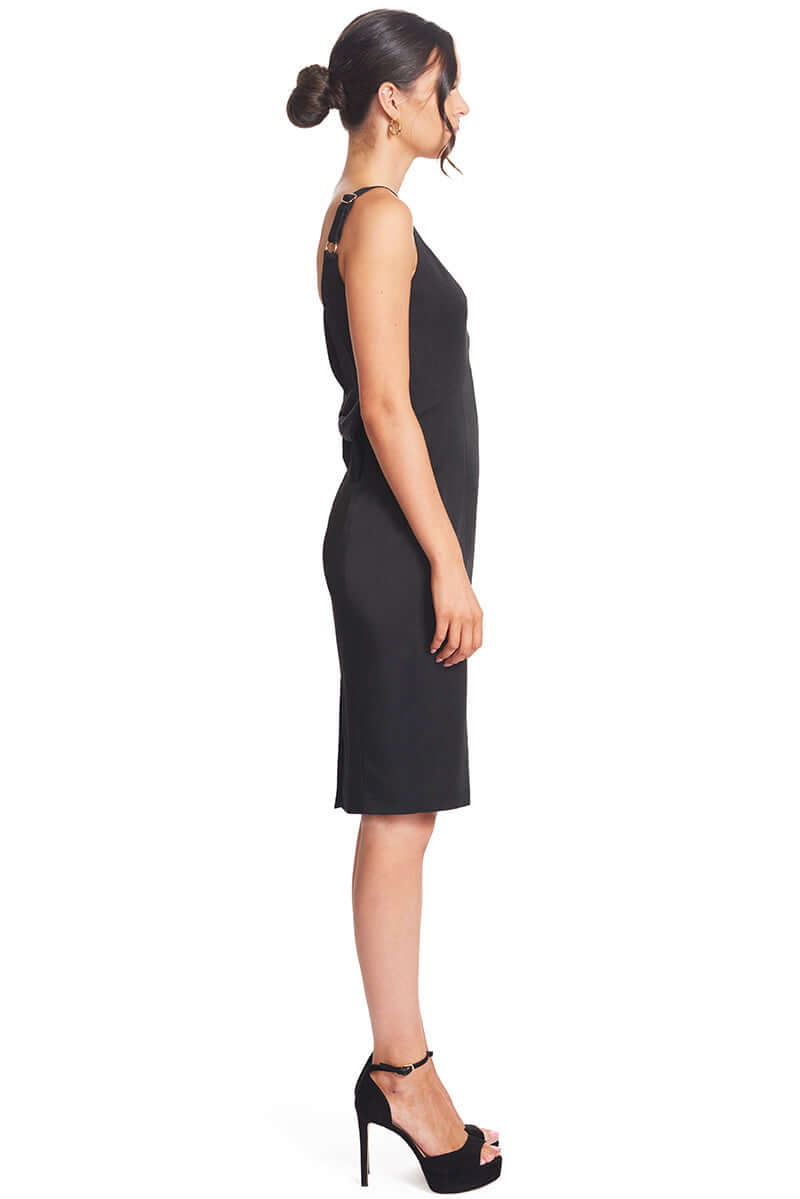 Homa Bow Back Dress - Black Satin Midi Dress with Sweetheart Neckline
