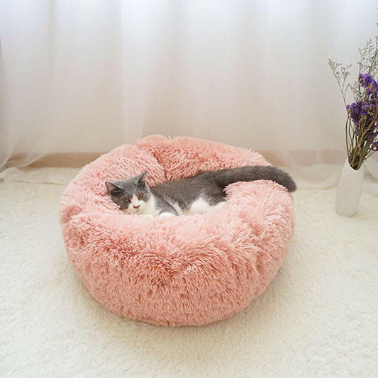 Soft Long Plush Cat Bed House Round Pet Cat Cave.