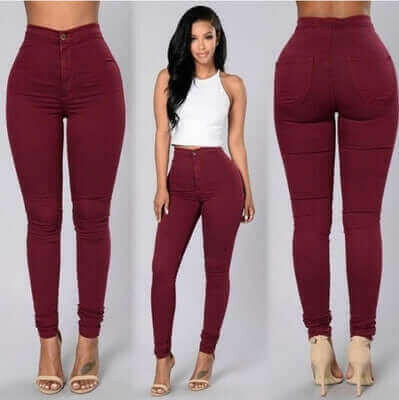 Solid Color Skinny Jeans High Waist Render Jeans