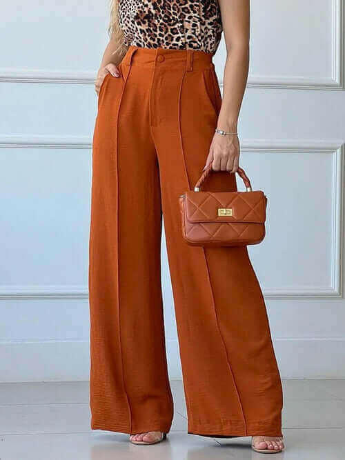 Solid Pleated Women Casual Wide Leg Pants