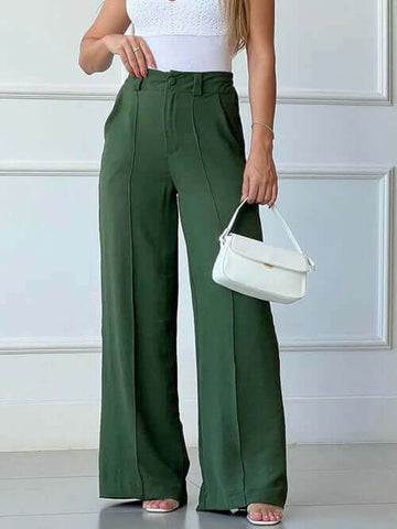 Solid Pleated Women Casual Wide Leg Pants
