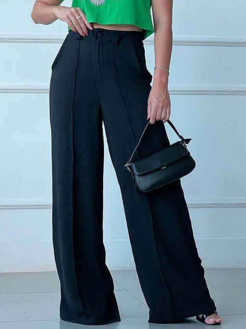 Solid Pleated Women Casual Wide Leg Pants