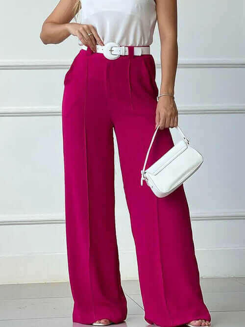Solid Pleated Women Casual Wide Leg Pants