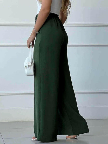 Solid Pleated Women Casual Wide Leg Pants