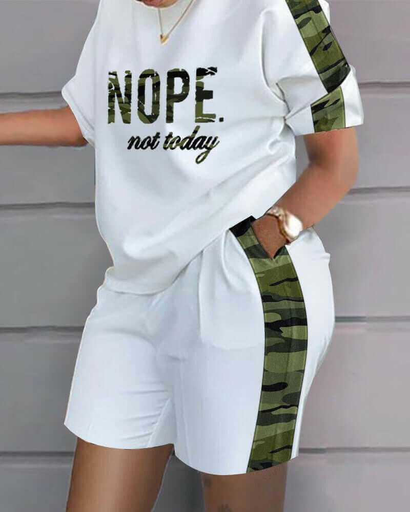 Sports Style Loose Print Tshirt Shorts Two Piece Suit Women