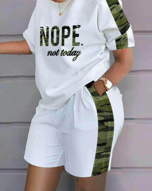Sports Style Loose Print Tshirt Shorts Two Piece Suit Women