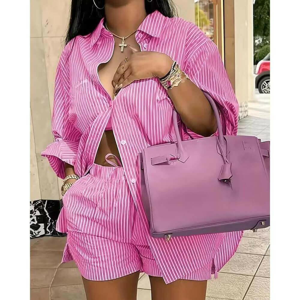 Two Pieces Blazer and Shorts Set Striped Shirt Shorts Set Suit