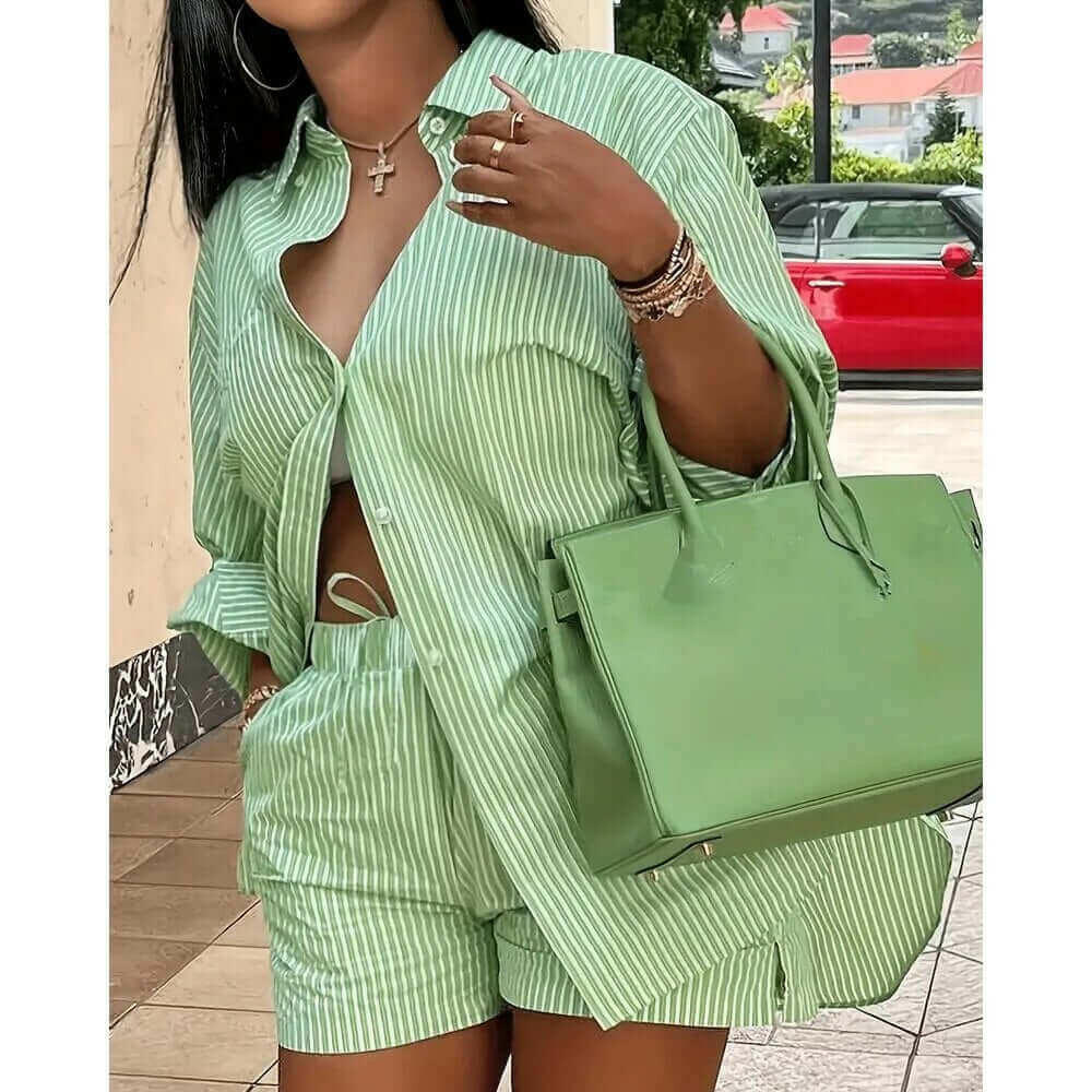 Two Pieces Blazer and Shorts Set Striped Shirt Shorts Set Suit