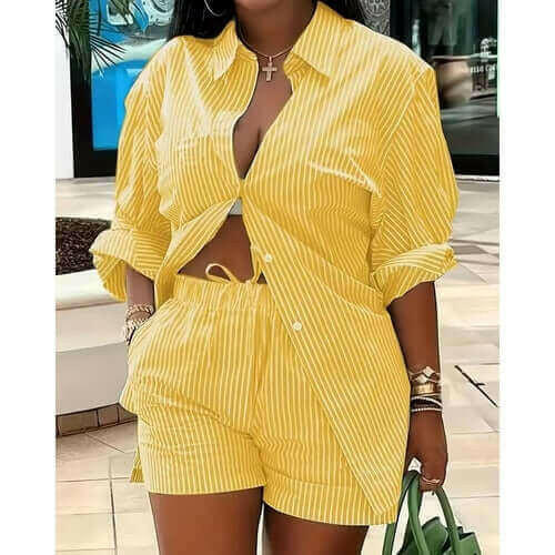 Two Pieces Blazer and Shorts Set  Striped Shirt Shorts Set Suit