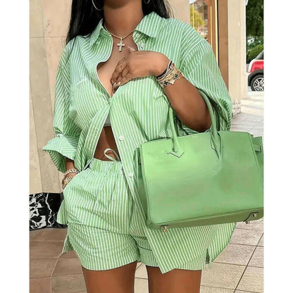 Two Pieces Blazer and Shorts Set Striped Shirt Shorts Set Suit
