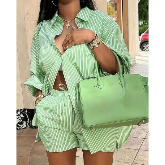 Two Pieces Blazer and Shorts Set  Striped Shirt Shorts Set Suit