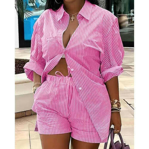 Two Pieces Blazer and Shorts Set  Striped Shirt Shorts Set Suit