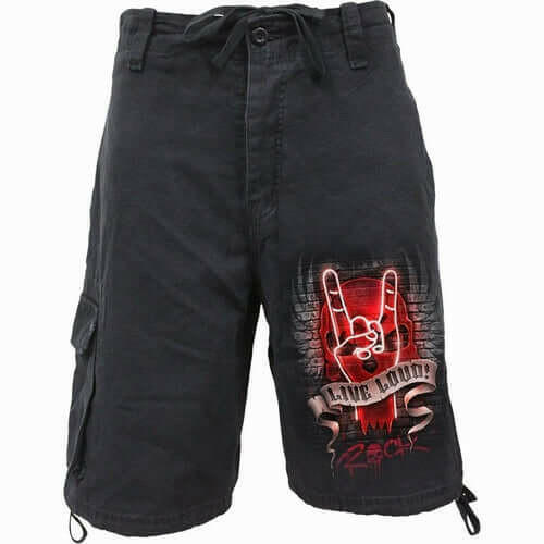 LIVE LOUD - Vintage Cargo Shorts Black.