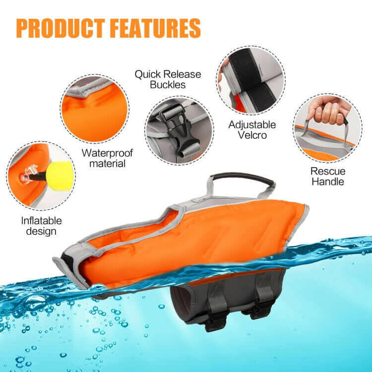 Dog Inflatable Swimsuit Easy to Carry Pet Life Jacket with Pump, Size:.