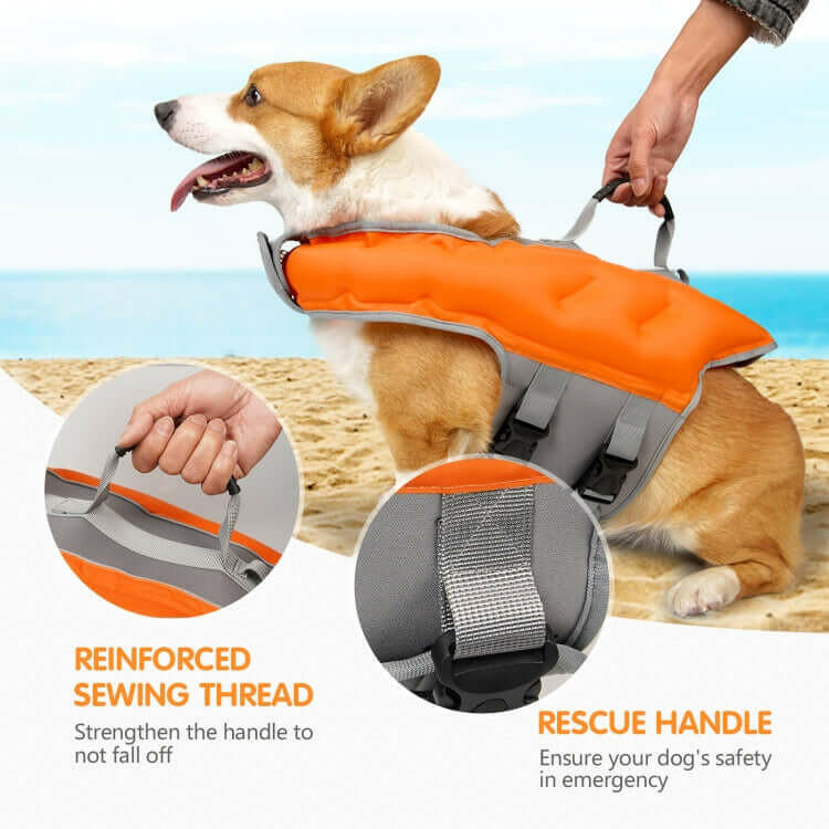 Dog Inflatable Swimsuit Easy to Carry Pet Life Jacket with Pump, Size:.