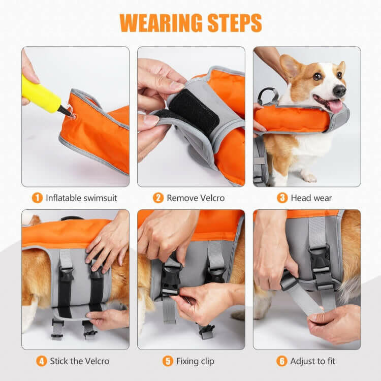 Dog Inflatable Swimsuit Easy to Carry Pet Life Jacket with Pump, Size:.