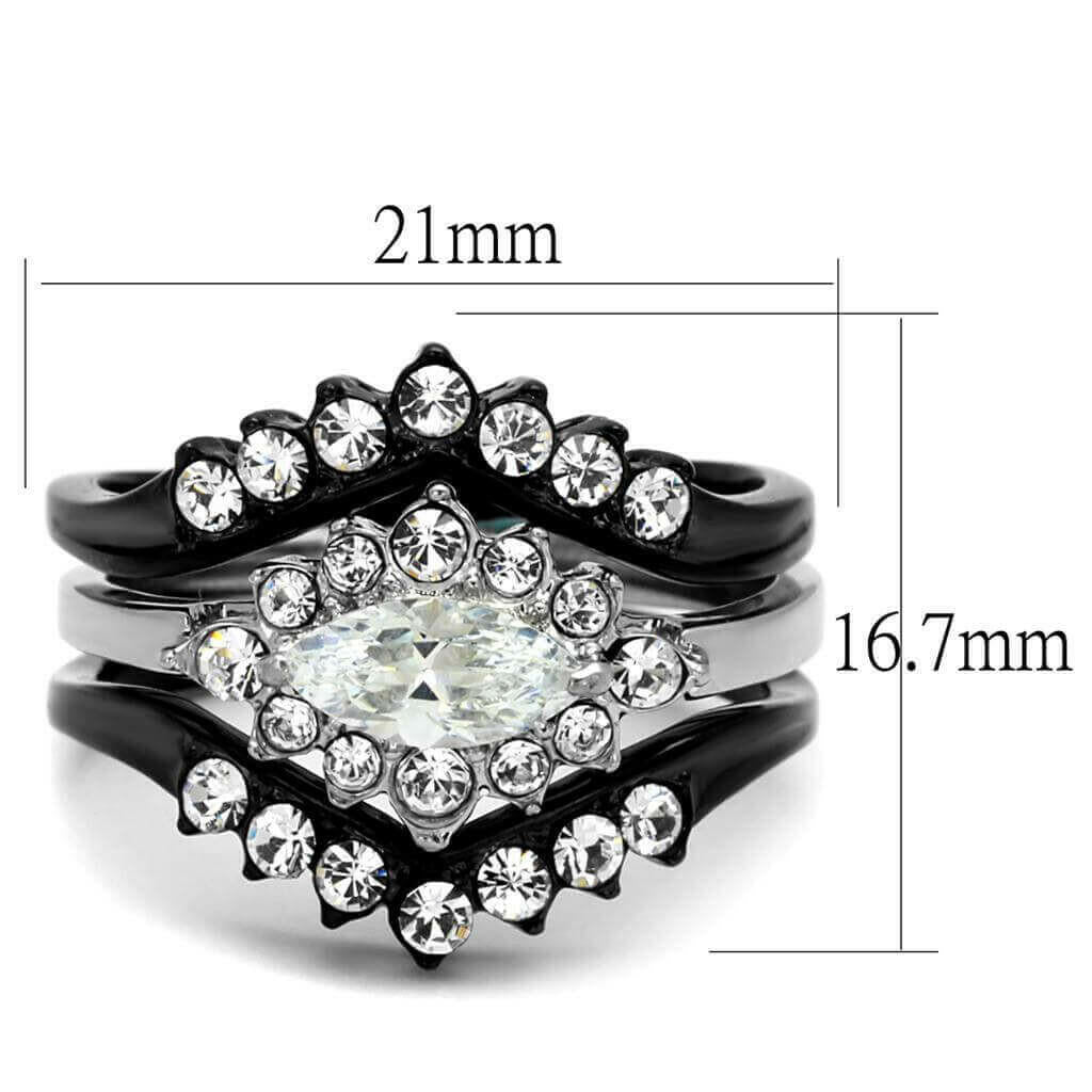 TK2188 - Two-Tone IP Black Stainless Steel Ring with AAA Grade CZ  in.