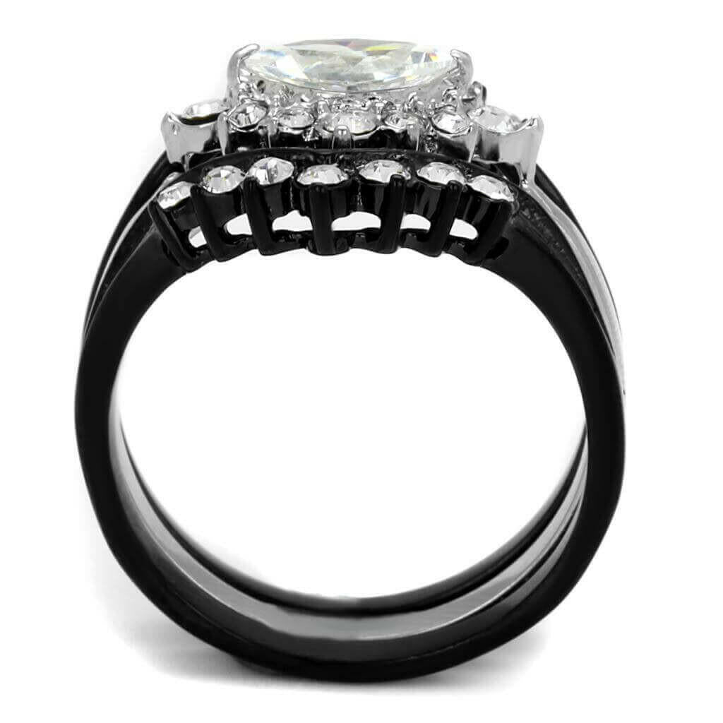 TK2188 - Two-Tone IP Black Stainless Steel Ring with AAA Grade CZ  in.