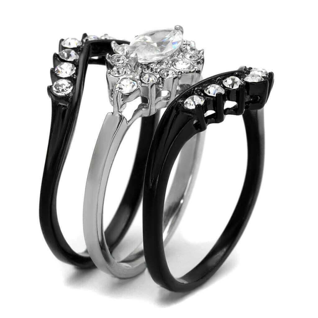 TK2188 - Two-Tone IP Black Stainless Steel Ring with AAA Grade CZ  in.