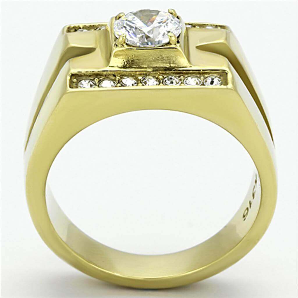 TK777 - IP Gold(Ion Plating) Stainless Steel Ring with AAA Grade CZ