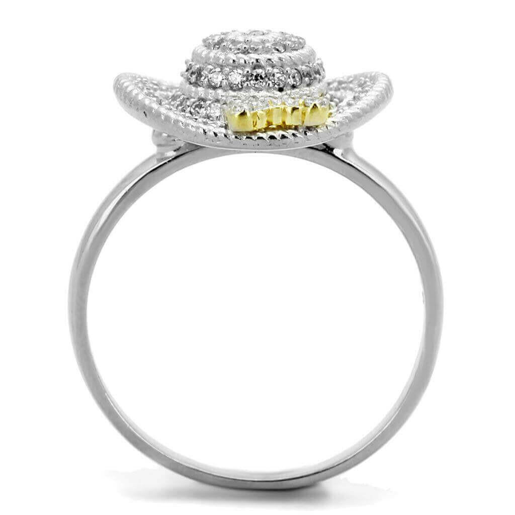 TS319 - Reverse Two-Tone 925 Sterling Silver Ring with AAA Grade CZ.