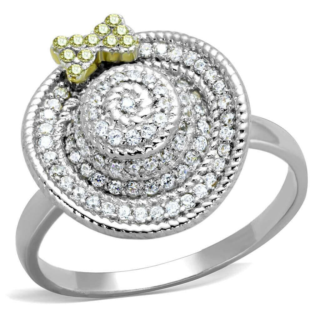 TS319 - Reverse Two-Tone 925 Sterling Silver Ring with AAA Grade CZ.