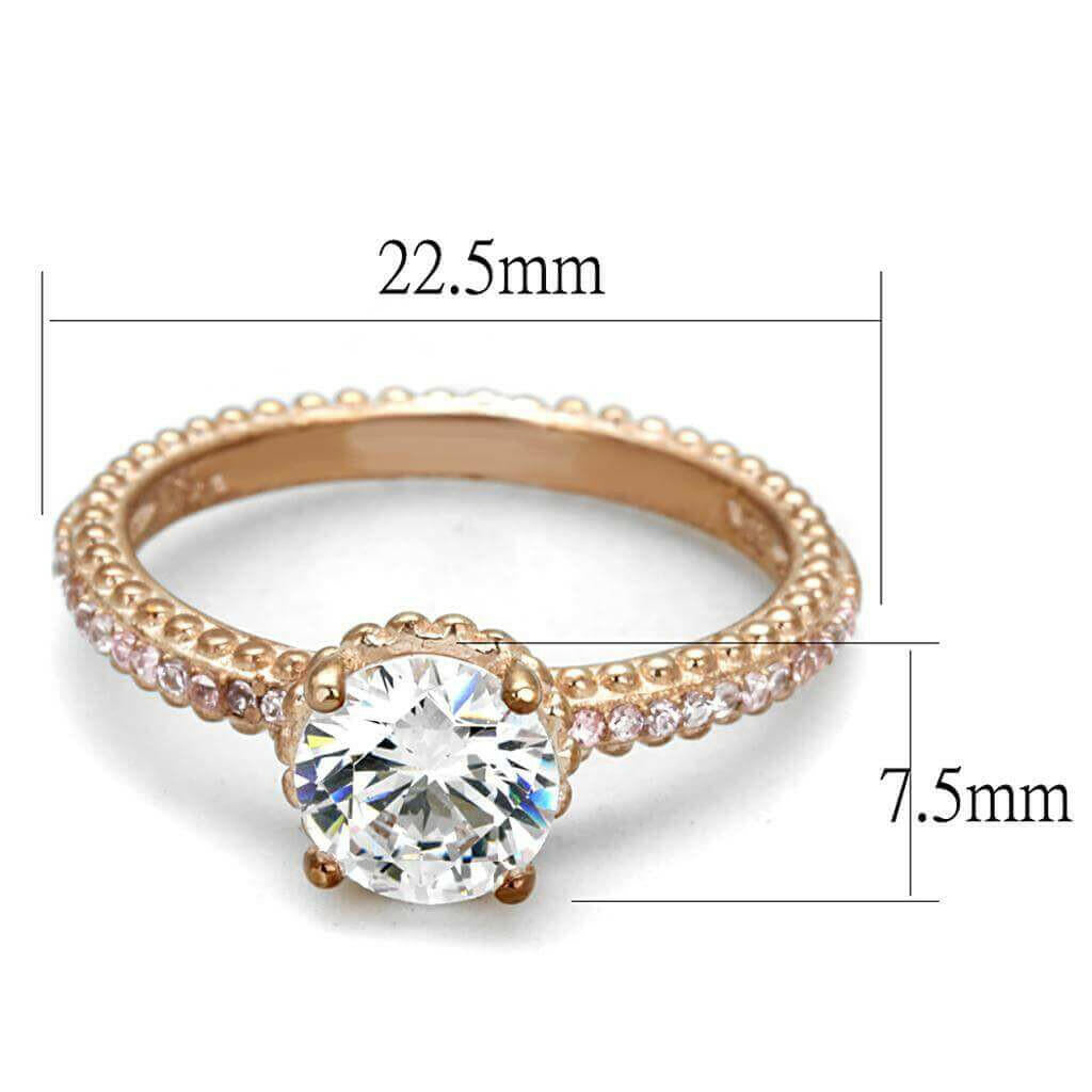 TS518 - Rose Gold 925 Sterling Silver Ring with AAA Grade CZ in Clear