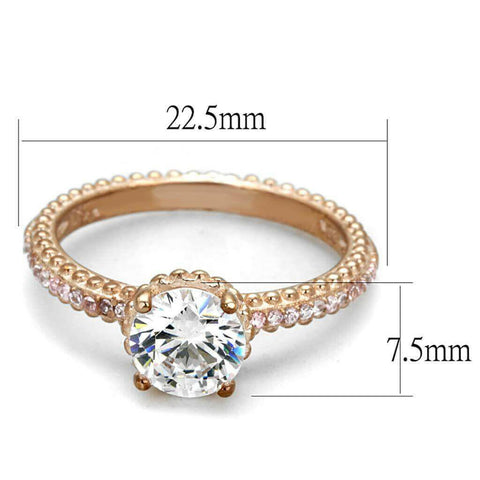 TS518 - Rose Gold 925 Sterling Silver Ring with AAA Grade CZ  in Clear.