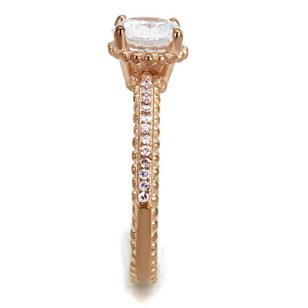 TS518 - Rose Gold 925 Sterling Silver Ring with AAA Grade CZ  in Clear.