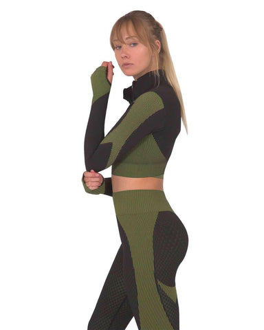 Trois Seamless Sports Jacket - Black with Green.