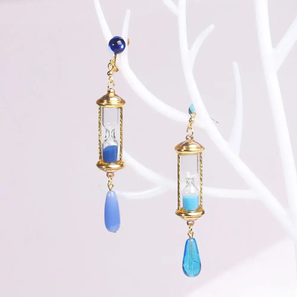 Vanitas Blue Hourglass Drop Earrings Anime The Case Study of Vanitas Earrings Anti-allergic Ear Clips Ear Bone Buckle Jewelry