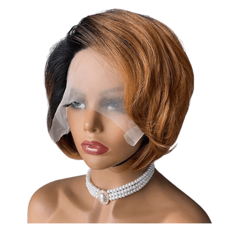 Ombre Short Bob Pixie Cut 13x4x1 T Lace Front Straight Human Hair Wigs