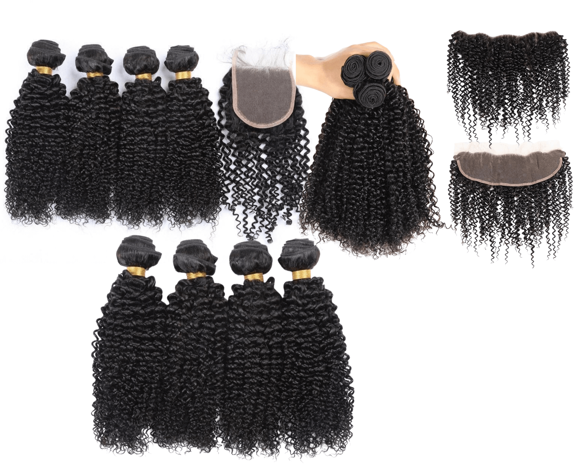 10A Grade 3/4 Kinky Curly Human Hair bundles with 4x4 Closures & 13x4.