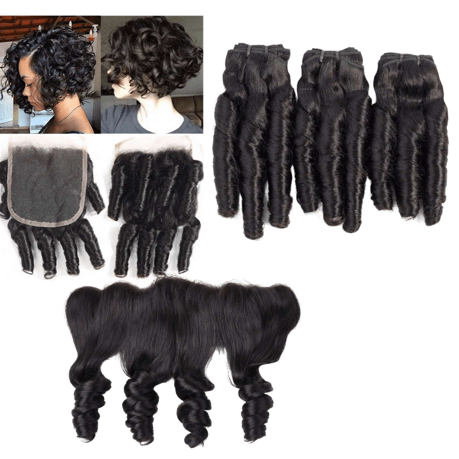 10A Grade 3/4 Spring Curl Fumi Human Hair bundles with 4x4 Closures &.