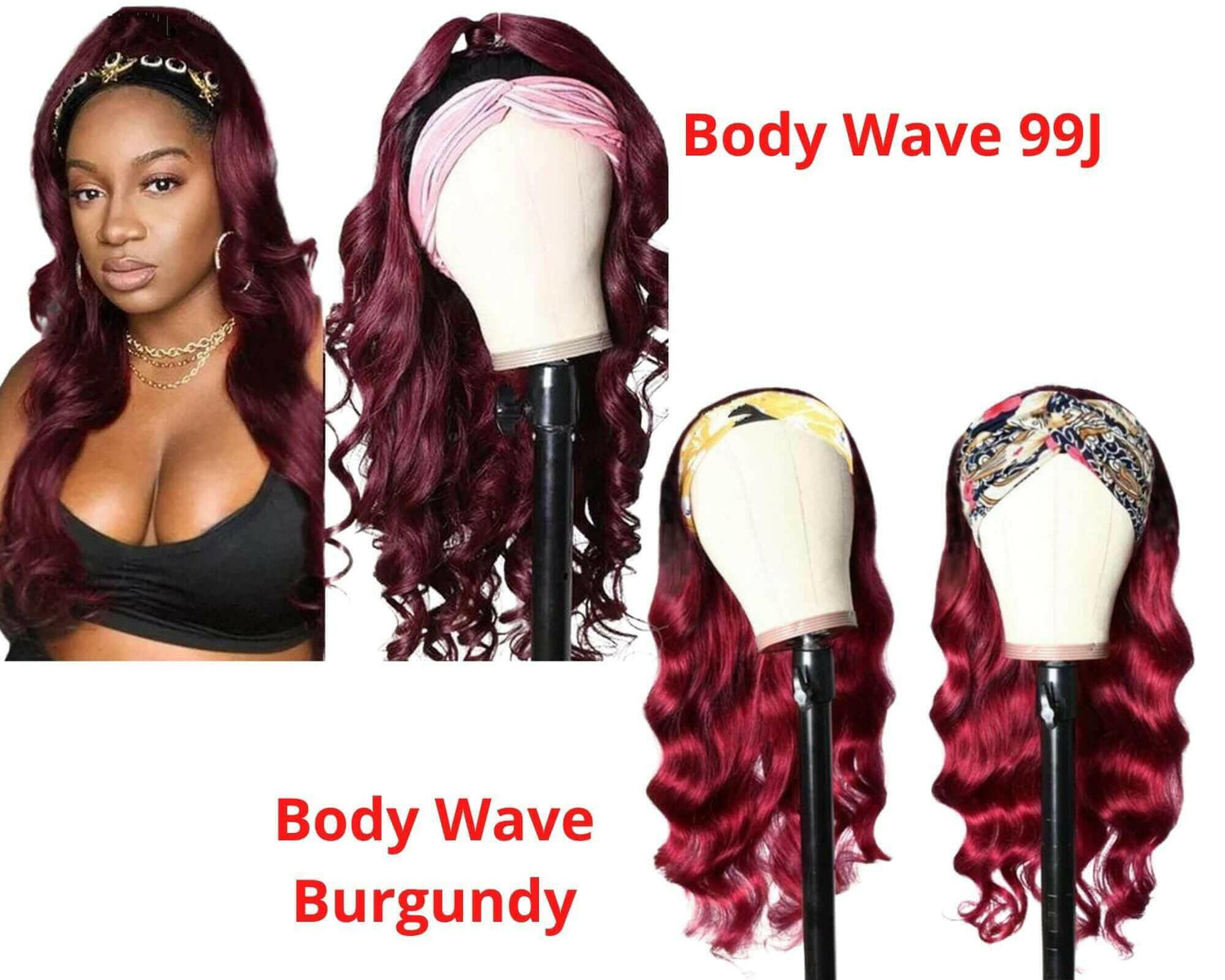 Burgundy Headband Body Wave Human Hair Wig 