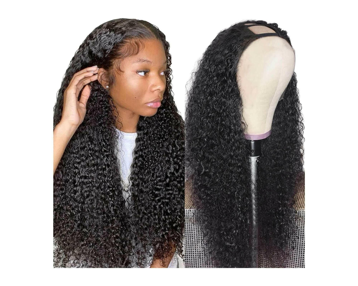 U Part Wig Jerry Curl Human Hair Wigs For Black Women Brazilian Remy H.