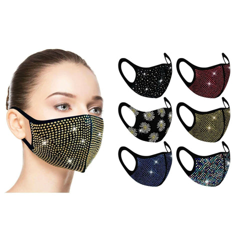 6 Pack: Star-studded Bling Fashion Face Mask.