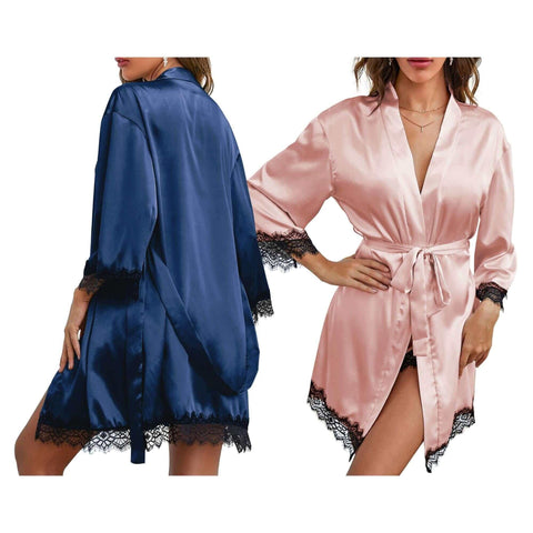 Women's Four-Piece Lace-Trimmed Satin Pajama Set