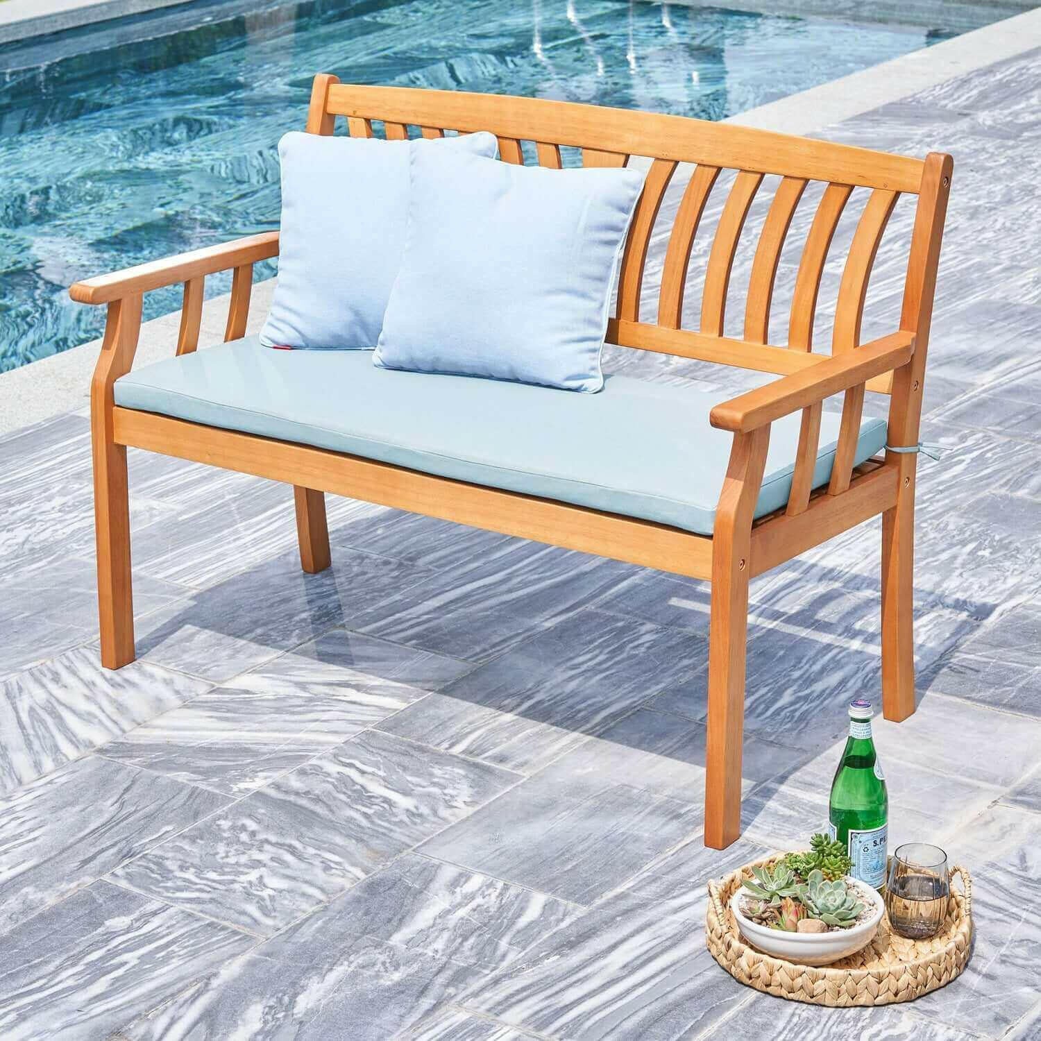 Vifah Kapalua Honey Nautical Eucalyptus Wooden Outdoor Garden Bench.