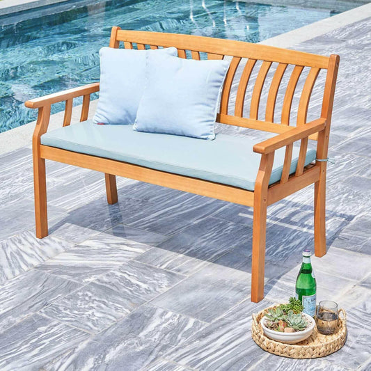 Vifah Kapalua Honey Nautical Eucalyptus Wooden Outdoor Garden Bench.