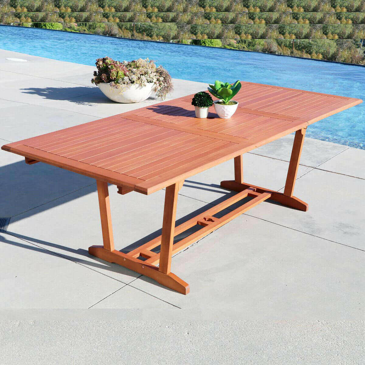 Vifah Malibu Outdoor 9-Piece Wood Patio Dining Set with Extension.