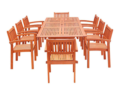 Vifah Malibu Outdoor 9-Piece Wood Patio Dining Set with Extension.