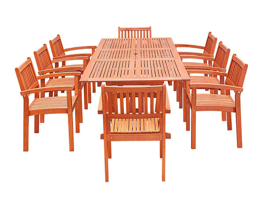 Vifah Malibu Outdoor 9-Piece Wood Patio Dining Set with Extension