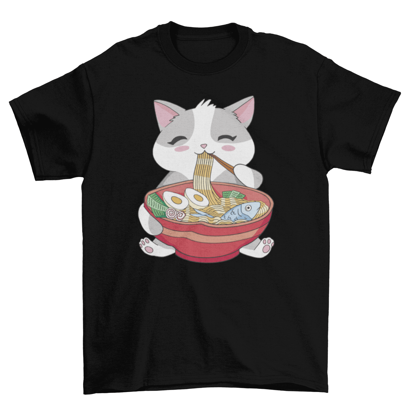 Cat animal eating ramen t-shirt.