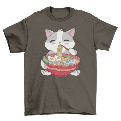 Cat animal eating ramen t-shirt.