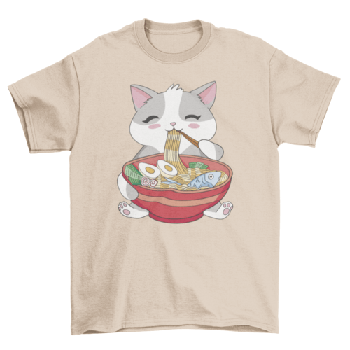 Cat animal eating ramen t-shirt.