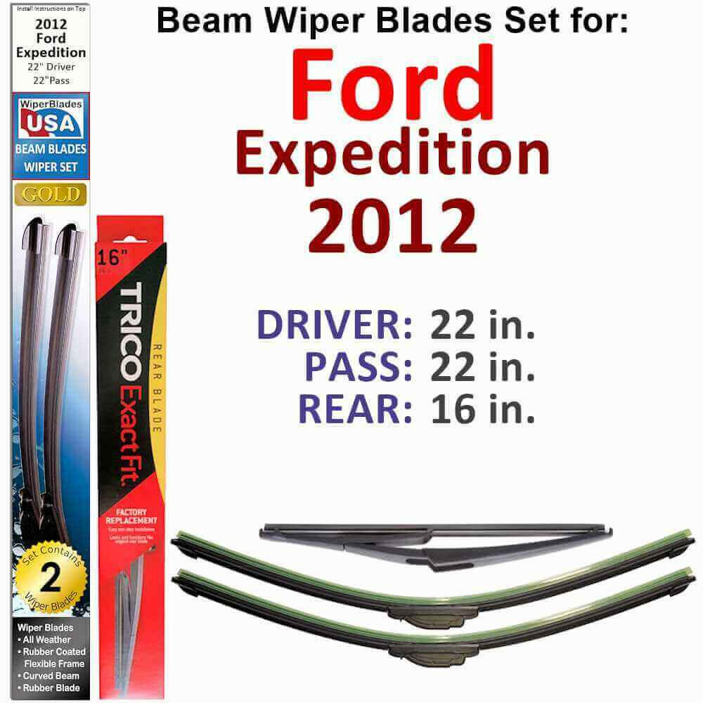 Beam Wiper Blades for 2012 Ford Expedition (Set of 3).